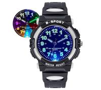 DTKID Kids Watches for Boys and Girls, 7 Colour Lights Waterproof Outdoor Sports Boys Watch, Analogue Quartz Childrens Watch with Soft Strap Watches for Kids Ages 5-16