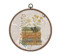 DTLGTG Book Wall Art, 10x10 Inch Round Framed Canvas Retro Library Book Club Decor, Wildflower Themed Posters for Women Girls, Vintage Floral Aesthetic for Reading Room Bedroom