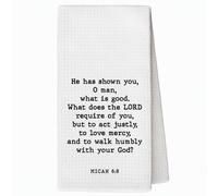 DTLGTG Kitchen Towels, Act Justly Love Mercy Design, Christian Decor Bible | 16 x 24 inch white waffle Bible verse towel for Christian home decor and meaningful faith filled housewarming gifts.