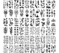 DTnewsun Temporary Tattoos ,60 Sheets Waterproof Black Tiny Tattoo Sticker,Butterfly Anchor Compass For Men Women,Roses, Butterflies and Mixed Style Body Art Temporary Tattoos For Neck Arm Hands