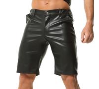 DTODWW Men's Faux Leather Glossy Slim-Fit Shorts Pants - Red & Black Tailored Mid-Thigh Shorts Pants