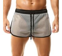 DTODWW Men's Mesh Short Mens Fishnet Underwear Boxer Shorts Mesh Trunks See Through Shorts Grey