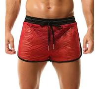 DTODWW Men's Mesh Short Mens Fishnet Underwear Boxer Shorts Mesh Trunks See Through Shorts Red