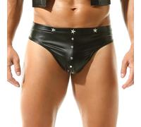 DTODWW Mens Shiny Five Pointed Star Studded Black Underwear Punk Shorts G-Strings Gay Fashion Outfit Underwear Thongs for Men M-2XL Nightclub Party