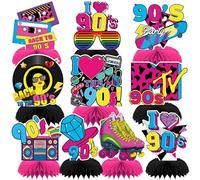 DTOFOOT 10 Pcs 90s Party Decorations, 90s Retro Honeycomb Centerpieces Back to 90s Party Table Centerpieces 1990s Vintage Birthday Party Favors Supplies 90s Themed Party Decorations