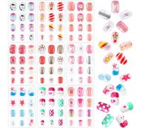 DTOFOOT 108Pcs Fake Press on Nails for Kids,Acrylic Full Cover False Press on Nails Girls Stick on Nails for Kids Children Birthday Party Favors Gift Nail Art Decoration（9 Pack Cute Style）