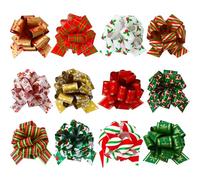 DTOFOOT 12 PCS Christmas Pull Bows,Plastic Christmas Wrap Pull Bows Gift Box Ribbon Lace for Xmas Gift Box Bouquet Basket Wrapping Party Decoration