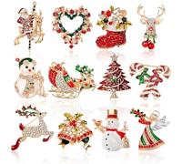 DTOFOOT 12 Pieces Christmas Pin Brooch Rhinestone Crystal Christmas Pin Enamel Christmas Brooch Christmas Decoration Ladies Jewelry party