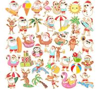 DTOFOOT 36Pcs Summer Christmas Enamel Pins Christmas in July Brooch Pins Hawaiian Tropical Lapel pins for Beach Pool Party Cartoon Santa Claus Coconut Badges for Hawaiian Festival Accessories Gifts