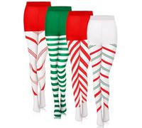 DTOFOOT 4PCS Christmas Striped Tights Red Green Thigh High Stocking Candy Cane Striped Full Length Tights Stripe Stockings for Christmas Halloween Costume Accessory Holiday Party