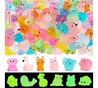 DTOFOOT 56 Pcs Luminous Mini Resin Animals, Tiny Animals Glow in The Dark Mini Ducks Rabbits Dogs Frogs Mini Resin Figures for Garden Fairy Accessories Party Decorations Favors