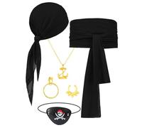 DTOFOOT 6 Pcs Pirate Costume Accessories, Medieval Women Pirate Fancy Dress Accessories Set Pirate Bandana Sash Eye Patch Anchor Necklace Hoop Earring Ring for Halloween Pirate Party Cosplay Carnival