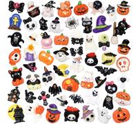DTOFOOT 60 Pcs Mini Halloween Resin Charms，60 Styles Miniature Ornaments Flatback Resin Charms Beads for Scrapbook Phone Cases Hair Clips DIY Halloween Craft Supplies