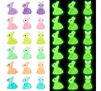 DTOFOOT 80 PCS Luminous Mini Resin Bunny, Miniature Rabbits Glow in The Dark Easter Bunny Figurines for Fairy Garden DIY Easter Egg Fillers Miniature Landscape Dollhouses Decoration