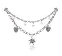 DTOFOOT Edelweiss Women's Costume Necklace with Pearls Dirndl Necklace Brooch Chain for Oktoberfest Classic Costume Jewellery for Dirndl Apron, Leather Trousers Bavarian Jewellery Accessories