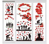 DTOFOOT Lest We Forget Window Stickers, 10 Sheets Poppy Window Remembrance Day Sticker for Home Street School Window Mirror Glass Decorations(7.8 x 11.8 inches)
