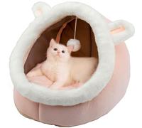 Dtopsun Cat Beds for Indoor with Anti-Slip Bottom, Rabbit-Shaped Small Dog Cave with Hanging toy, Kitten Tent House Removable Cotton Pad, Super Soft Calming Pet Sofa Mats for Puppy and Kitty