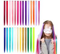 Dtoterul Pack of 26 Colourful Hair Strands for Clip-in, Coloured Hair Extensions, 55 cm Colourful Hair Extensions Clips, for Women, Party, Festival Decoration