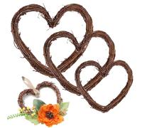 Dtoterul Rustic Rattan Wreath, Pack of 3, Front Door Decoration, Heart-Shaped Rattan Wreath, Vine Wreath, Rattan Heart Wreath, DIY Hanging Decorative Wreath, Willow Vines for Ornament, Gate, Wall,