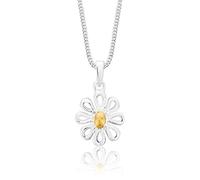 DTPSilver - 925 Sterling Silver and Yellow Gold Plated Daisy Flower Necklace Pendant On Adjustable 16" to 18" Curb Chain