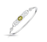 DTPsilver - 925 Sterling Silver Bangle/Bracelet - Trinity Knot - Celtic Collection - Peridot
