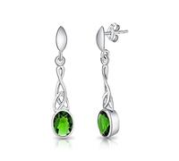 DTPSilver - 925 Sterling Silver Drop/Dangle Butterfly backs Earrings - Trinity Knot - Celtic Collection - Green Emerald