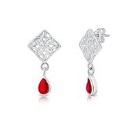 DTPSilver - 925 Sterling Silver Drop/Dangle Butterfly backs Earrings - Trinity Knot - Celtic Collection - Red Ruby