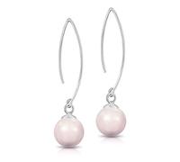 DTPsilver® 925 Sterling Silver Long Earwire Hook Dangling Earrings made with Round Crystal Pearls from Swarovski® Elements - Diameter: 10 mm - Rosaline