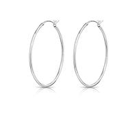 DTPsilver® 925 Sterling Silver MEDIUM Creoles/Hoops Hinged Post Earrings - Thickness 1.2 mm - Diameter 35 mm