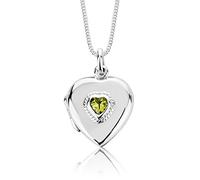 DTPsilver - 925 Sterling Silver Necklace Heart Pendant Locket On Adjustable 16" to 18" Curb Chain - Peridot
