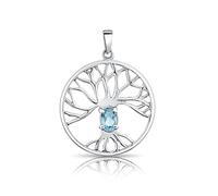 DTPsilver® 925 Sterling Silver Pendant - Celtic Tree of Life Pendant with Natural Gemstones - Without Curb Chain - Blue Topaz