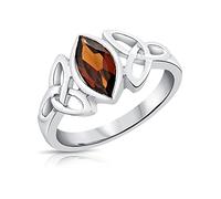 DTPsilver 925 Sterling Silver Ring for Women - Silver Garnet Ring - Celtic Ring - Trinity Knot Ring - Celtic Rings for Women - Celtic Jewellery - Red Ring - Size W