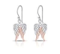 DTPsilver® 925 Sterling Silver Rose Gold Plated Angel Wings Hook Dangle Earrings - Two-Tone - Dimensions: 11 x 30 mm