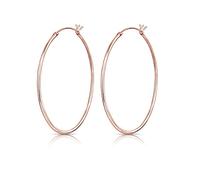 DTPsilver® 925 Sterling Silver Rose Gold plated LARGE Creoles/Hoops Hinged Post Earrings - Thickness 1.2 mm - Diameter 40 mm