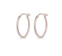 DTPsilver® 925 Sterling Silver Rose Gold plated MEDIUM Creoles/Hoops Hinged Post Earrings - Thickness 1.2 mm - Diameter 20 mm