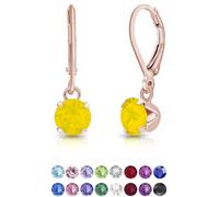 DTPSilver - 925 Sterling Silver Rose Gold Plated Round Dangle Leverback Earrings made with Glittering Crystals from Swarovski® Elements - Diameter: 6 mm - Colour : Yellow Opal