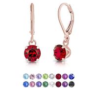 DTPSilver - 925 Sterling Silver Rose Gold Plated Round Dangle Leverback Earrings made with Glittering Crystals from Swarovski® Elements - Diameter: 6 mm - Colour : Ruby