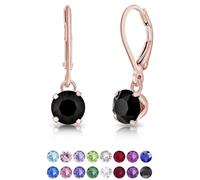 DTPSilver - 925 Sterling Silver Rose Gold Plated Round Dangle Leverback Earrings made with Glittering Crystals from Swarovski® Elements - Diameter: 6 mm - Colour : Black