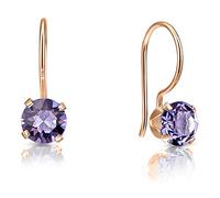 DTPSilver - 925 Sterling Silver Rose Gold Plated Round Fixed Hook Earrings made with Glittering Crystals from Swarovski® Elements - Diameter: 6 mm - Colour : Tanzanite