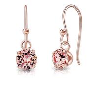 DTPSilver - 925 Sterling Silver Rose Gold Plated Round Hook Dangle/Drop Earrings made with Glittering Crystals from Swarovski® Elements - Diameter: 6 mm - Colour : Light Rrose