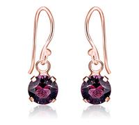 DTPSilver - 925 Sterling Silver Rose Gold Plated Round Hook Dangle/Drop Earrings made with Glittering Crystals from Swarovski® Elements - Diameter: 6 mm - Colour : Purple Amethyst