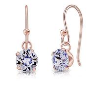 DTPSilver - 925 Sterling Silver Rose Gold Plated Round Hook Dangle/Drop Earrings made with Glittering Crystals from Swarovski® Elements - Diameter: 6 mm - Colour : Provence Lavender