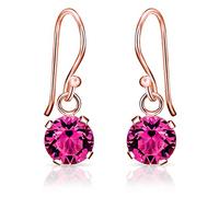 DTPSilver - 925 Sterling Silver Rose Gold Plated Round Hook Dangle/Drop Earrings made with Glittering Crystals from Swarovski® Elements - Diameter: 6 mm - Colour : Rose