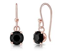 DTPSilver - 925 Sterling Silver Rose Gold Plated Round Hook Dangle/Drop Earrings made with Glittering Crystals from Swarovski® Elements - Diameter: 6 mm - Colour : Black