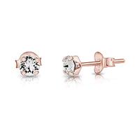 DTPSilver - 925 Sterling Silver Rose Gold plated Round SMALL Stud Earrings made with Glittering Crystals from Swarovski® Elements - Diameter: 4 mm - Colour : Clear Crystal