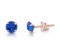 DTPSilver - 925 Sterling Silver Rose Gold plated Round SMALL Stud Earrings made with Glittering Crystals from Swarovski® Elements - Diameter: 5 mm - Colour : Blue Sapphire