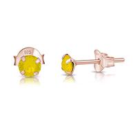 DTPSilver - 925 Sterling Silver Rose Gold plated Round SMALL Stud Earrings made with Glittering Crystals from Swarovski® Elements - Diameter: 4 mm - Colour : Yellow Opal