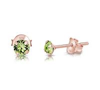 DTPSilver - 925 Sterling Silver Rose Gold plated Round SMALL Stud Earrings made with Glittering Crystals from Swarovski® Elements - Diameter: 4 mm - Colour : Peridot