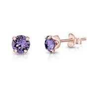 DTPSilver - 925 Sterling Silver Rose Gold plated Round SMALL Stud Earrings made with Glittering Crystals from Swarovski® Elements - Diameter: 5 mm - Colour : Tanzanite