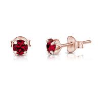 DTPSilver - 925 Sterling Silver Rose Gold plated Round SMALL Stud Earrings made with Glittering Crystals from Swarovski® Elements - Diameter: 4 mm - Colour : Ruby